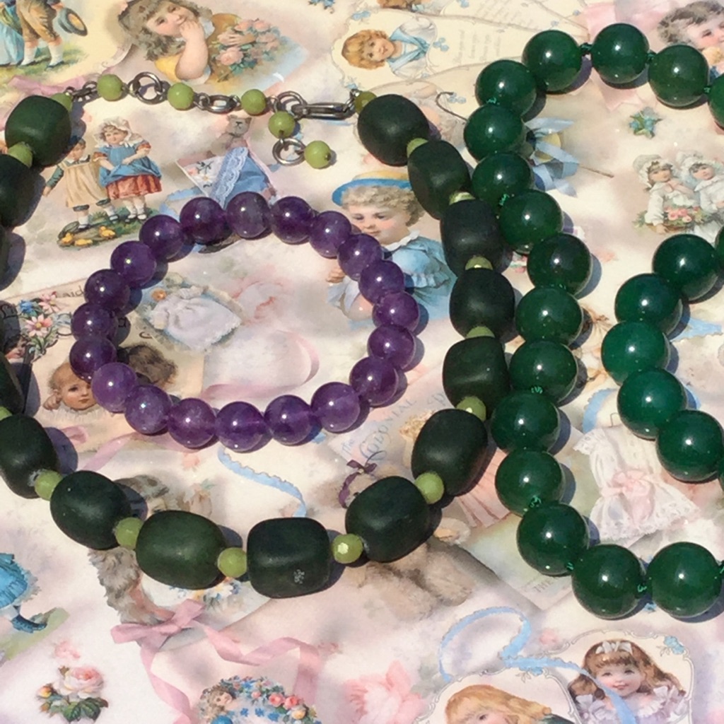 16 Necklace Jade Stone Silver Clasp 92 Eplc